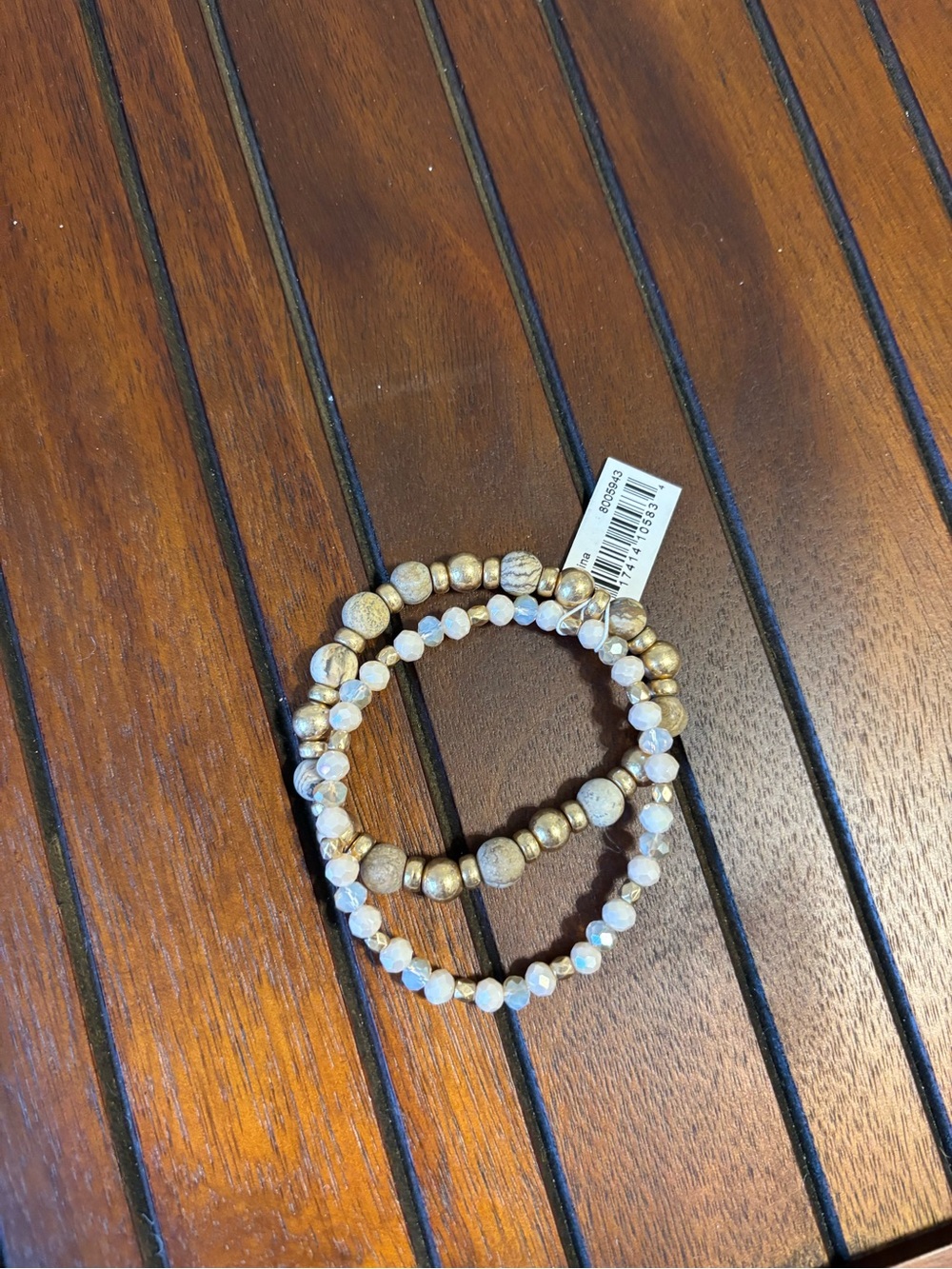 Periwinkle by Barlow Gold and Cream Beaded Stretch Bracelet Duo